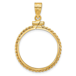 14k Yellow Gold 22mm Twisted Wire Screw Top Coin Bezel Pendant - Fits 1/4 oz American Eagle and Other Coins