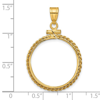 14k Yellow Gold 22mm Twisted Wire Screw Top Coin Bezel Pendant - Fits 1/4 oz American Eagle and Other Coins