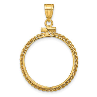 14k Yellow Gold 22mm Twisted Wire Screw Top Coin Bezel Pendant - Fits 1/4 oz American Eagle and Other Coins