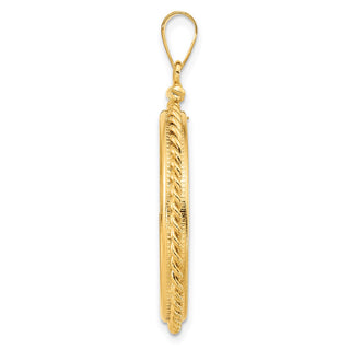 14k Yellow Gold 25.0mm Twisted Wire Screw Top Coin Bezel Pendant - Fits 1/2 oz Maple Leaf and Other Coins