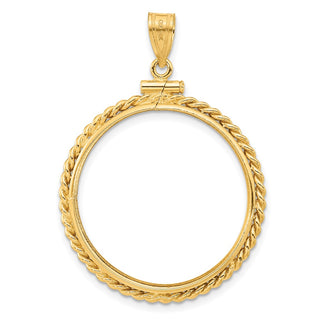 14k Yellow Gold 25.0mm Twisted Wire Screw Top Coin Bezel Pendant - Fits 1/2 oz Maple Leaf and Other Coins