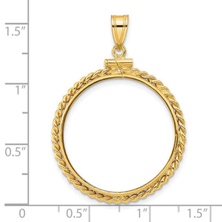 14k Yellow Gold 25.0mm Twisted Wire Screw Top Coin Bezel Pendant - Fits 1/2 oz Maple Leaf and Other Coins