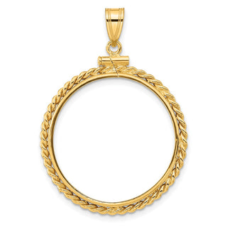 14k Yellow Gold 25.0mm Twisted Wire Screw Top Coin Bezel Pendant - Fits 1/2 oz Maple Leaf and Other Coins