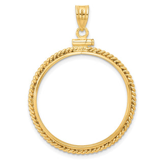 14k Yellow Gold 27mm Twisted Wire Screw Top Coin Bezel Pendant - Fits 1/2 oz American Eagle, US $10 Liberty, and Other Coins