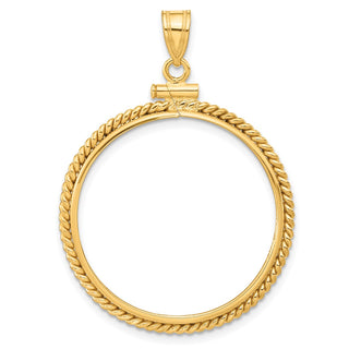14k Yellow Gold 27mm Twisted Wire Screw Top Coin Bezel Pendant - Fits 1/2 oz American Eagle, US $10 Liberty, and Other Coins