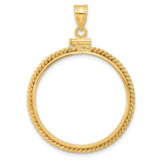14k Yellow Gold 27.5mm Twisted Wire Screw Top Coin Bezel Pendant - Fits 20 Pesos