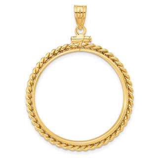 14k Yellow Gold 30mm Twisted Wire Screw Top Coin Bezel Pendant - Fits 1 oz Maple Leaf and 1/2 oz Cat