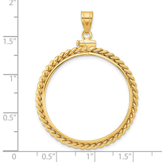 14k Yellow Gold 30mm Twisted Wire Screw Top Coin Bezel Pendant - Fits 1 oz Maple Leaf and 1/2 oz Cat