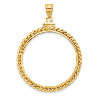 14k Yellow Gold 30mm Twisted Wire Screw Top Coin Bezel Pendant - Fits 1 oz Maple Leaf and 1/2 oz Cat