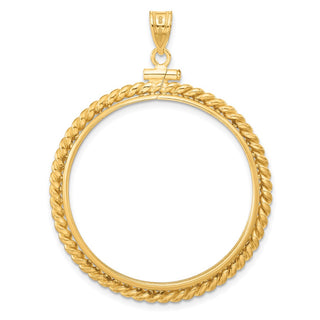 14k Yellow Gold 32mm Twisted Wire Screw Top Coin Bezel Pendant - Fits 1 oz Australian Nugget, 1 oz Kangaroo, 1 oz Panda, and Other Coins