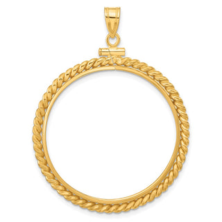 14k Yellow Gold 32mm Twisted Wire Screw Top Coin Bezel Pendant - Fits 1 oz Australian Nugget, 1 oz Kangaroo, 1 oz Panda, and Other Coins