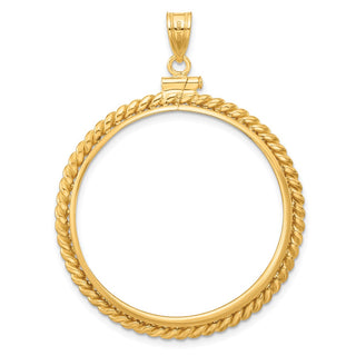 14k Yellow Gold 32.7mm Twisted Wire Screw Top Coin Bezel Pendant - Fits 1 oz American Eagle, 1 oz Cat, and 1 oz Krugerrand