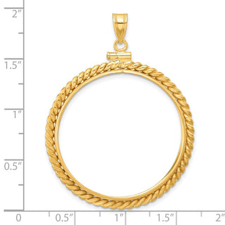 14k Yellow Gold 32.7mm Twisted Wire Screw Top Coin Bezel Pendant - Fits 1 oz American Eagle, 1 oz Cat, and 1 oz Krugerrand