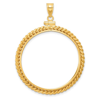 14k Yellow Gold 32.7mm Twisted Wire Screw Top Coin Bezel Pendant - Fits 1 oz American Eagle, 1 oz Cat, and 1 oz Krugerrand
