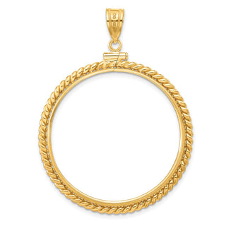 14k Yellow Gold 34.2mm Twisted Wire Screw Top Coin Bezel Pendant - Fits US $20 Liberty and US $20 St. Gaudens