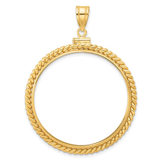 14k Yellow Gold 34.2mm Twisted Wire Screw Top Coin Bezel Pendant - Fits US $20 Liberty and US $20 St. Gaudens