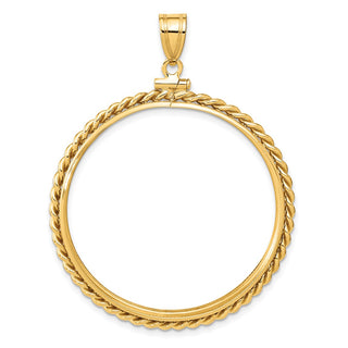 14k Yellow Gold 37mm Twisted Wire Screw Top Coin Bezel Pendant - Fits 50 Pesos and Centenario