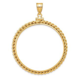 14k Yellow Gold 37mm Twisted Wire Screw Top Coin Bezel Pendant - Fits 50 Pesos and Centenario