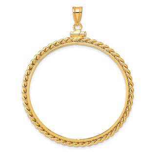 14k Yellow Gold 39.5mm Twisted Wire Screw Top Coin Bezel Pendant - Fits 4 Ducat