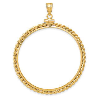14k Yellow Gold 39.5mm Twisted Wire Screw Top Coin Bezel Pendant - Fits 4 Ducat