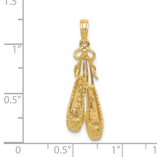 14k Yellow Gold Solid Satin Polished Ballet Slippers Pendant