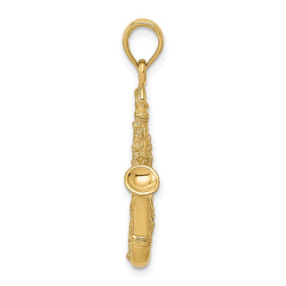 14k Yellow Gold Solid Polished 3-D Saxophone Pendant C2276