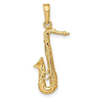 14k Yellow Gold Solid Polished 3-D Saxophone Pendant C2276