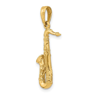 14k Yellow Gold Solid Polished 3-D Saxophone Pendant C2276