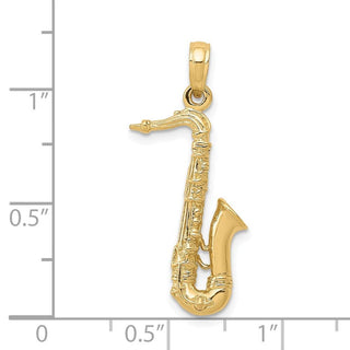 14k Yellow Gold Solid Polished 3-D Saxophone Pendant C2276