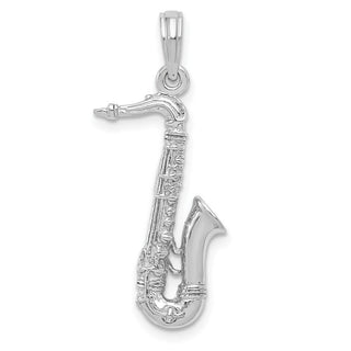 14k White Gold Solid Polished 3-D Saxophone Pendant