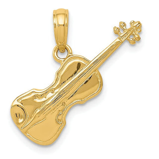 14k Yellow Gold Polished Solid 3-D Violin Pendant