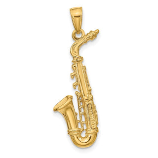 14k Yellow Gold Solid Polished 3-D Saxophone Pendant C2281