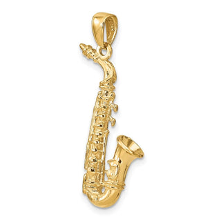 14k Yellow Gold Solid Polished 3-D Saxophone Pendant C2281