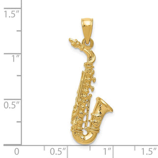 14k Yellow Gold Solid Polished 3-D Saxophone Pendant C2281