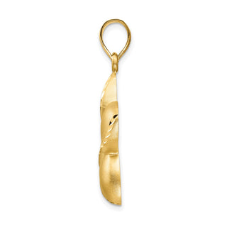 14k Yellow Gold Satin Diamond-Cut Open-Backed Large Plumeria Flower Pendant