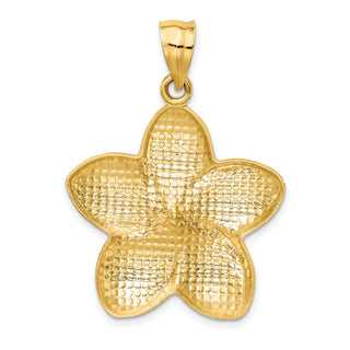 14k Yellow Gold Satin Diamond-Cut Open-Backed Large Plumeria Flower Pendant