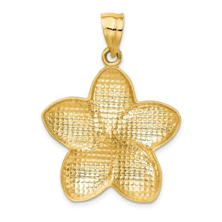 14k Yellow Gold Satin Diamond-Cut Open-Backed Large Plumeria Flower Pendant