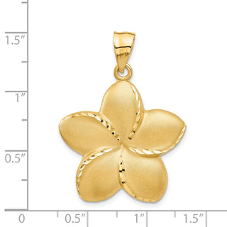 14k Yellow Gold Satin Diamond-Cut Open-Backed Large Plumeria Flower Pendant