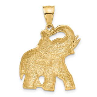 14k Yellow Gold Solid Satin Diamond-Cut Open-Backed Elephant Pendant