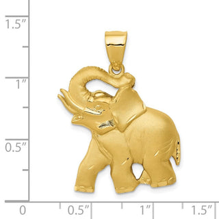 14k Yellow Gold Solid Satin Diamond-Cut Open-Backed Elephant Pendant