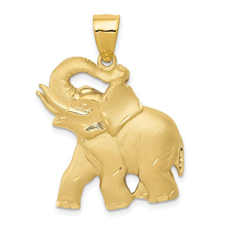 14k Yellow Gold Solid Satin Diamond-Cut Open-Backed Elephant Pendant