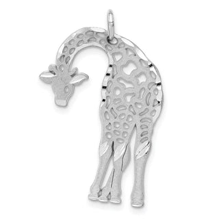 14K White Gold Solid Satin Diamond-cut Flat-Backed Giraffe Charm