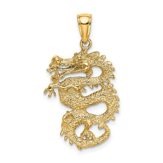 14k Yellow Gold Solid 3-D Dragon Pendant