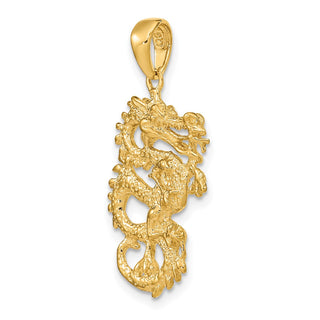 14k Yellow Gold Solid 3-D Dragon Pendant