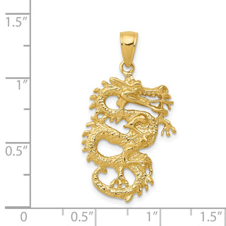 14k Yellow Gold Solid 3-D Dragon Pendant