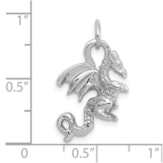 14k White Gold Solid Polished 3-D Dragon Charm
