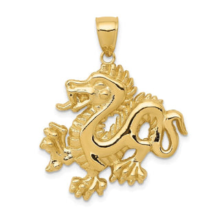 14k Yellow Gold Solid Polished Dragon Pendant C2380