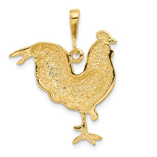 14k Yellow Gold Solid Polished Open-Backed Rooster Pendant
