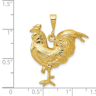 14k Yellow Gold Solid Polished Open-Backed Rooster Pendant