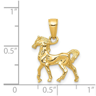 14k Yellow Gold Solid Polished 3-D Horse Pendant